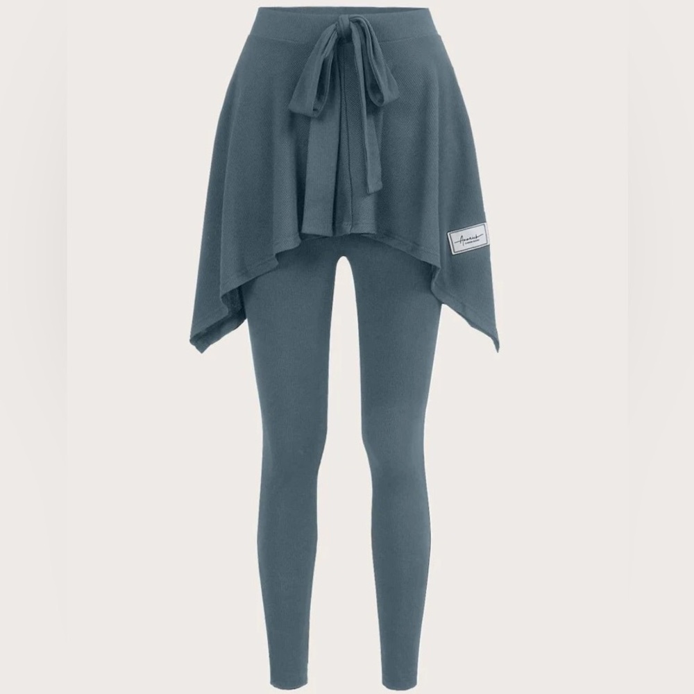 (A11) SHEIN Mulvari Letter Patched Knot Front 2 In 1 Leggings,‎ Size Large, NWOT